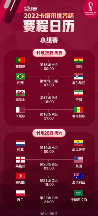 2022卡塔尔世界杯赛程表(2022卡塔尔世界杯赛程表时间)