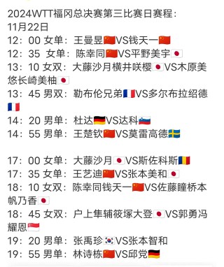 乒乓球总决赛男单赛程(乒乓球总决赛男单赛程直播)
