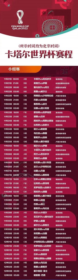 2022世界杯赛程表时间直播(2022年世界杯赛程公布 视频)