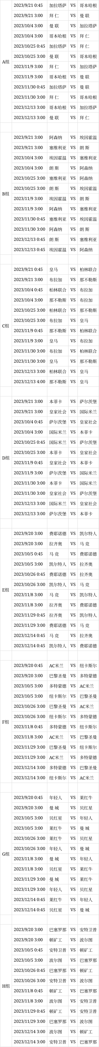 欧冠小组全部赛程(欧冠小组全部赛程表)  第1张