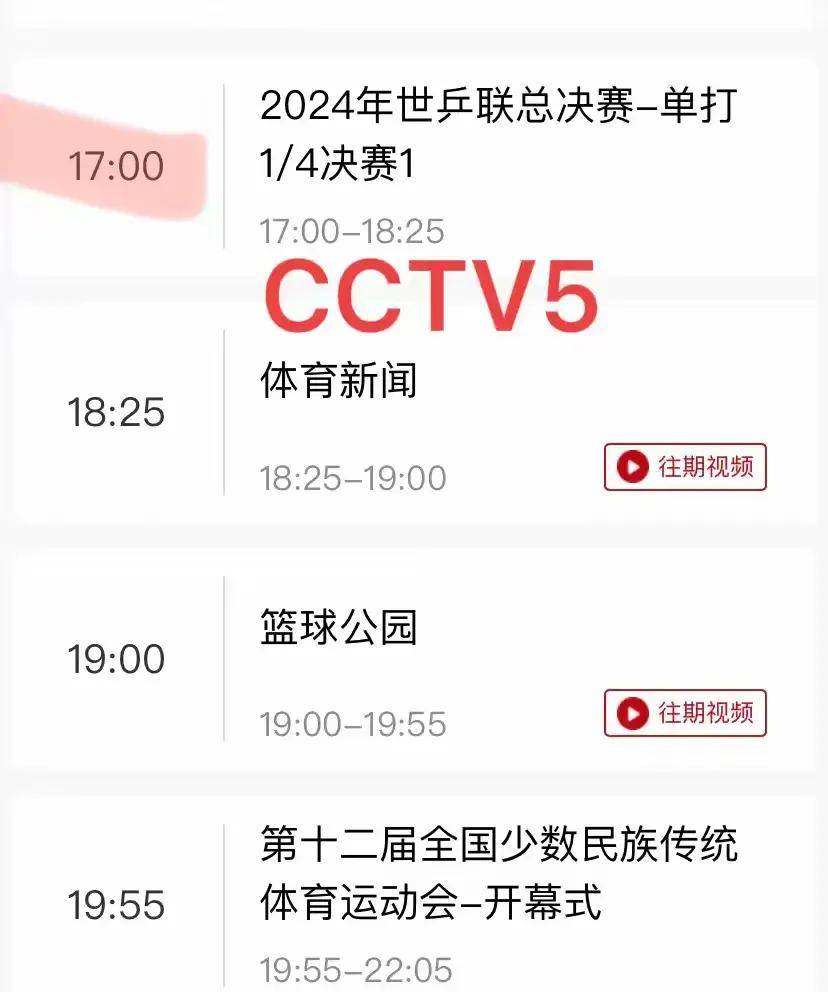 关于中央电视台cctv5十节目表的信息  第1张
